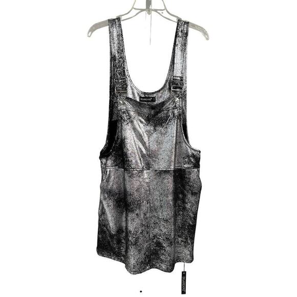 NWT BLANK NYC Womens L Silver Metallic Mercury Mini Skirt Jumper Overalls - Picture 1 of 7
